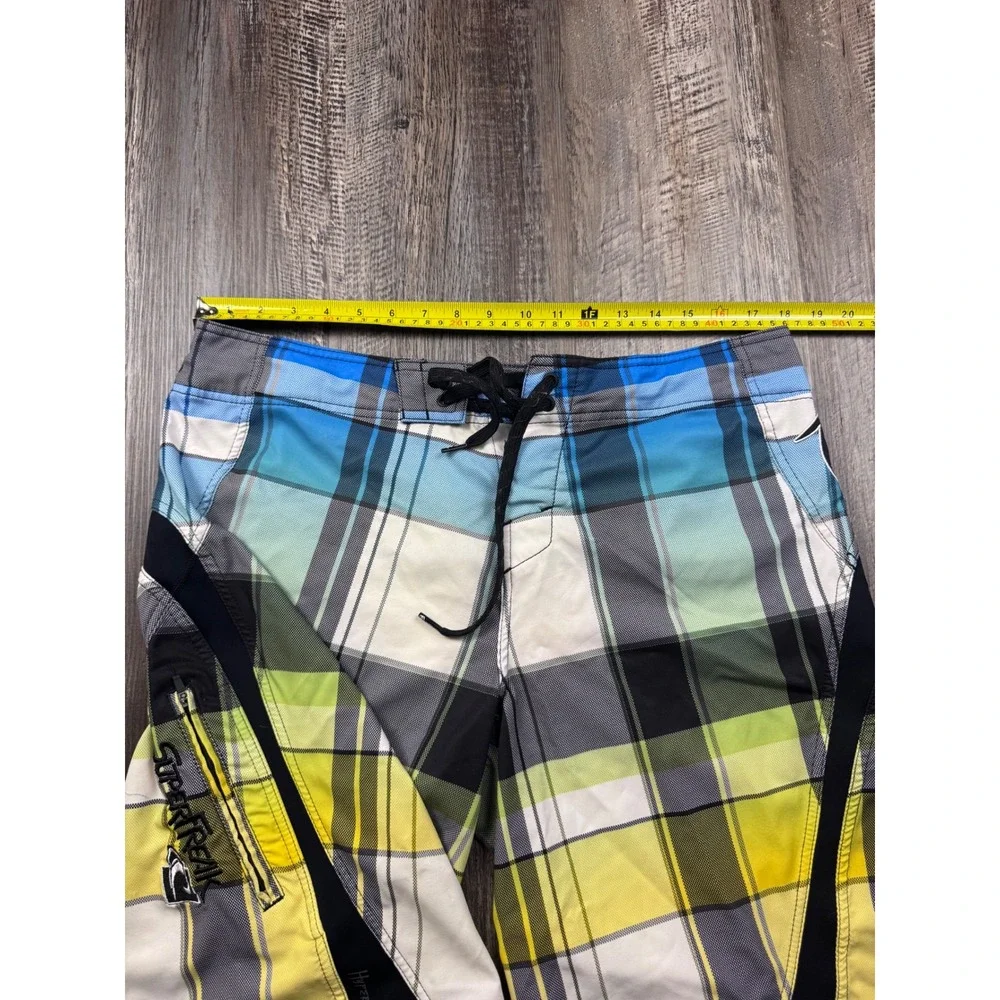 ONeill Superfreak Mens Plaid Board Shorts Blue Yellow Green Size 34 11106412